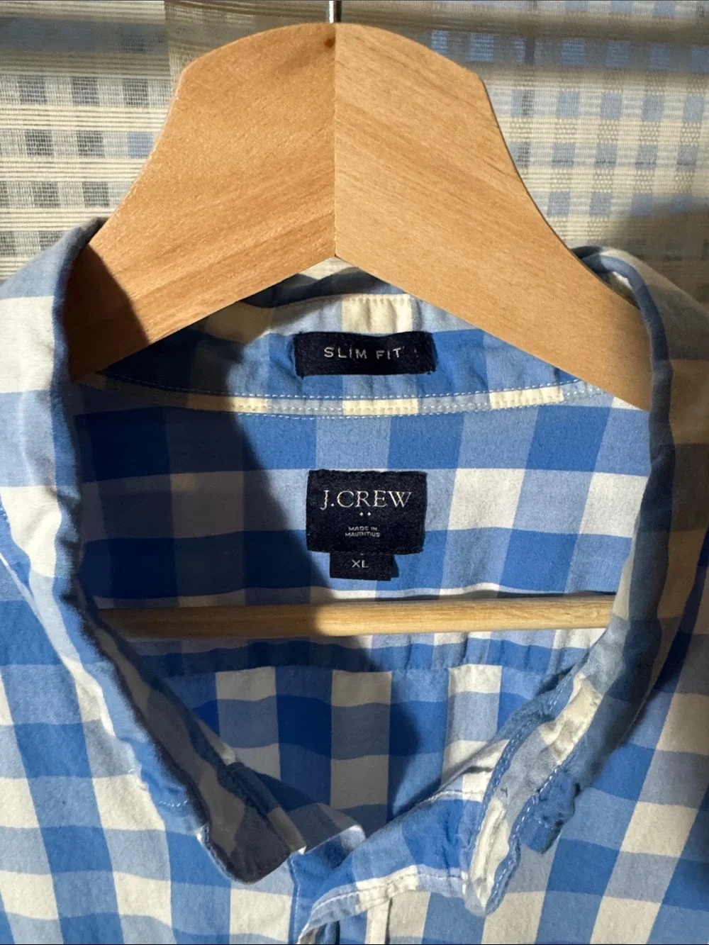 J. Crew Men's Blue and White Gingham Button-Down Shirt